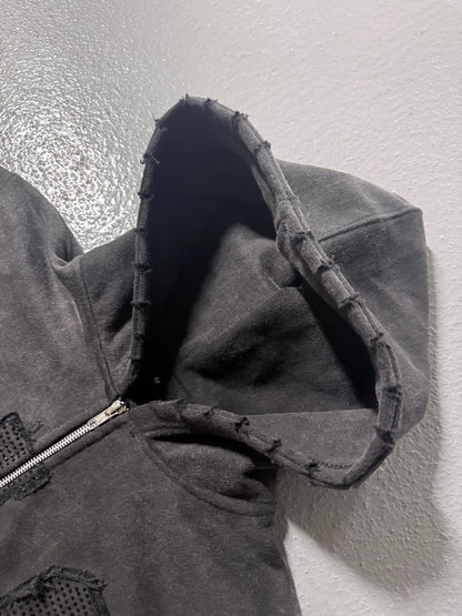 Black "PLC" Distressed Zip-Up